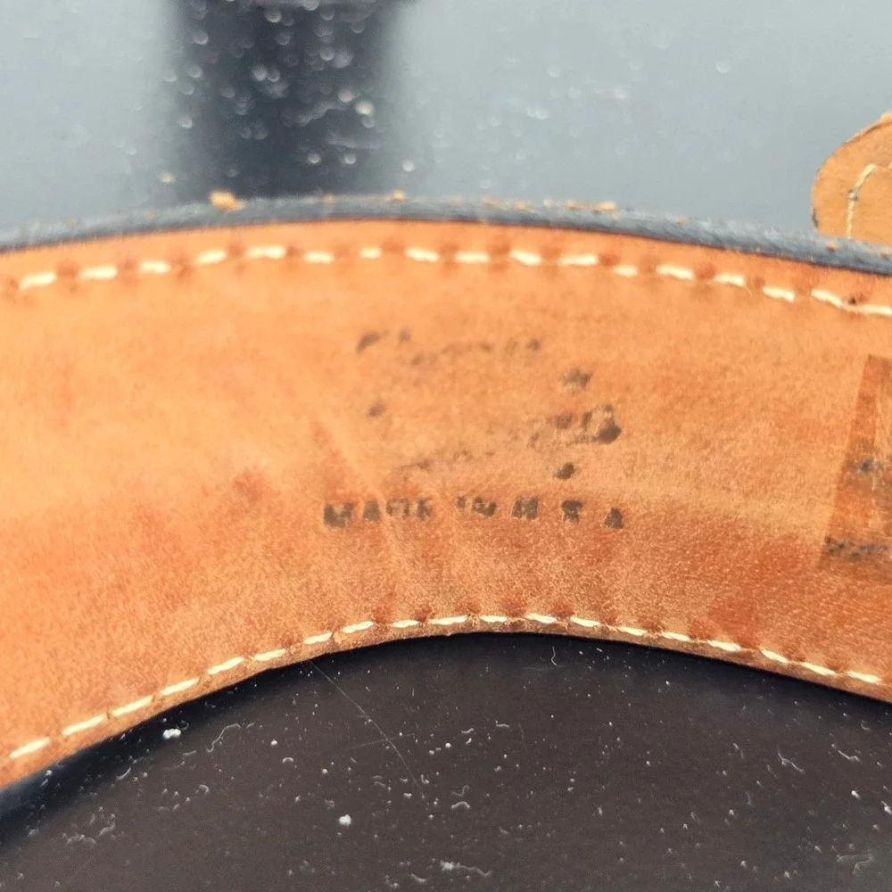 Vintage Western Black Leather Snakeskin Inlay Belt Made in USA Size 28 GL53772